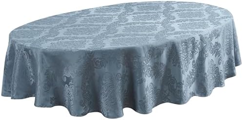 Newbridge Barcelona Damask Fabric Tablecloth, 60 x 84 Inch Oval, Blue – No Iron, Soil Resistant Table Cover for Dining, Parties and Holidays - Image 6