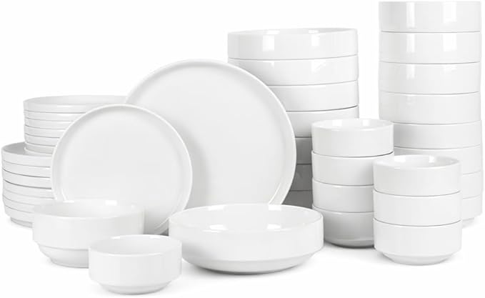 Gibson Home Rothernberg 40-Piece White Porcelain Dinnerware Set – Service for 8, Stackable Plates and Bowls, Durable Kitchen Dinner Set