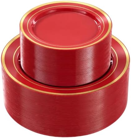 BESTVIP 200PCS Red with Gold Plastic Plate by Bestvip