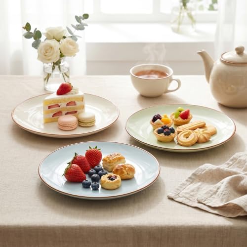 Dinner Plates Set of 6, 8 Inch Scratch Resistant Ceramic Plates, Pasta Plate, Salad Plate, for Main Course, Dishwasher and Microwave Safe, Cold Multicolor - Image 3