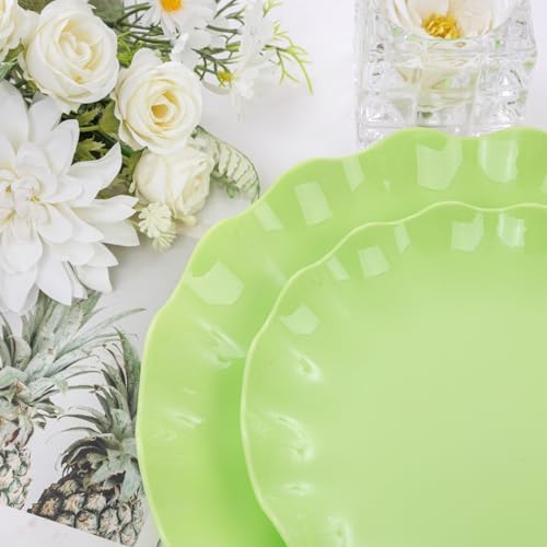 LIYH 24Pcs Green Unbreakable Plastic Plates for Birthday Scalloped - Image 3