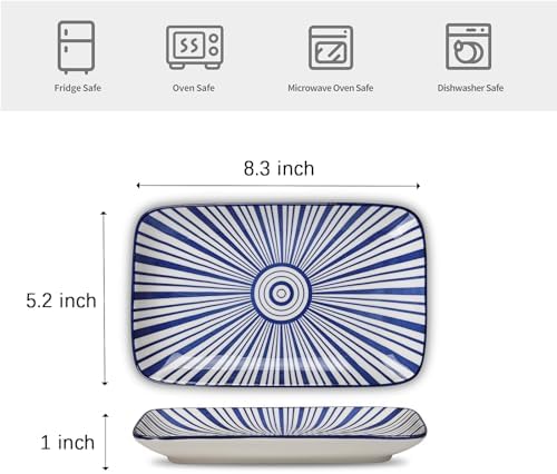 Selamica Ceramic Rectangular Salad Plates Set of 4, Small Serving Plates for Appetizers, Sushi, Fruit, Assorted Colors - Image 2