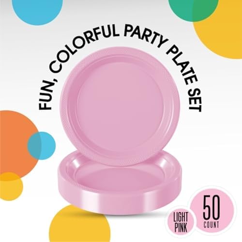 Exquisite Party Solids Sturdy Pink Plastic Plates 9" Party Plates 50 Pcs - Image 2