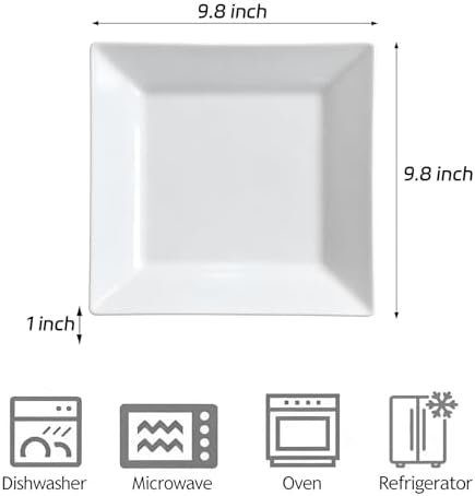 Dinner Plates, 9.8 Inch Square Dessert Plates, Ceramic Serving Plate for Salad, Pasta, Steak,Snacks, Set of 4 - Image 6