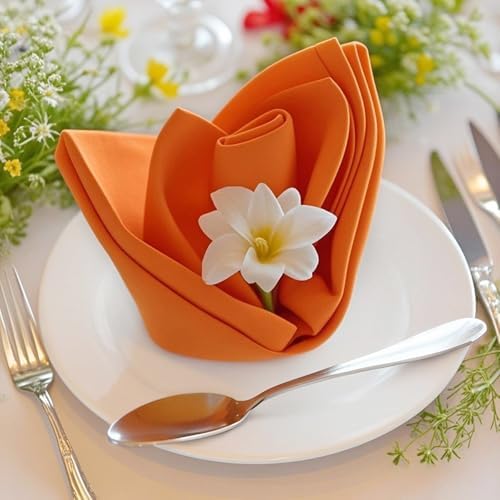 FOLINS&HOME Orange Cloth Napkins Set of 12, Decorative 20x20 Inch Napkins - Image 5