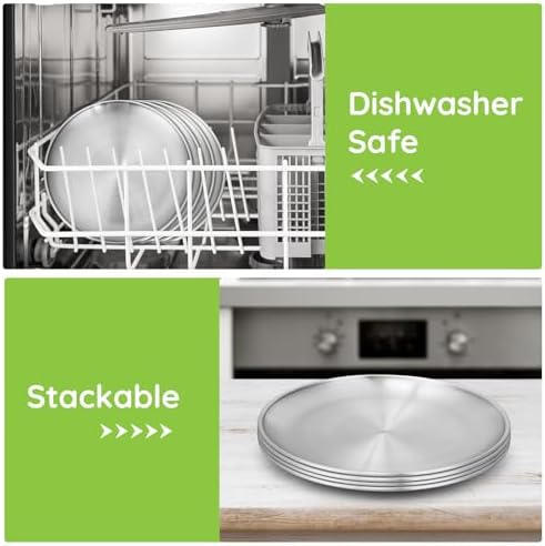 16 Stainless Steel Plates, 7.8 inch 304(18/8) Metal Camping Plate, Reusable Food Serving Dish Snack Eating Dishes Round Shatterproof Plate Silver Dinnerware for BBQ Dinner Oven Dishwasher Safe - Image 4