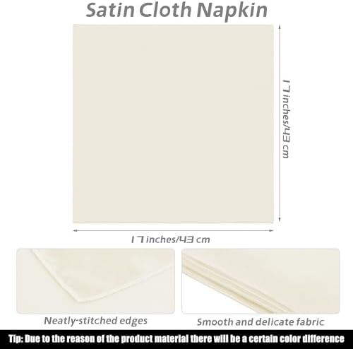 MCEAST Satin Cloth Napkins and Napkin Rings Set of 8, Smooth Fabric Table Napkins and Napkin Holder for Wedding, Birthday Dinner Party, Family Gatherings, Table Decor (Ivory, 17 x 17 Inches) - Image 2