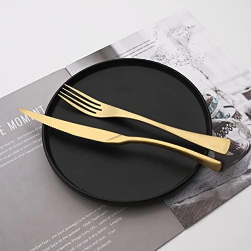 Luxury 18/10 Stainless Steel Matte Champagne gold Flatware Set - Silverware Cutlery Utensil Set Steak Knife Spoon and Fork Knife Serving Set,Service for 1 (6-Piece) - Image 3