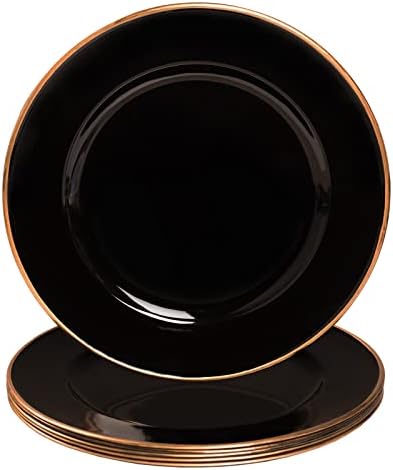 MAONAME Black Charger Plates Set of 6, Plastic Plate Chargers with Gold Rim by MAONAME
