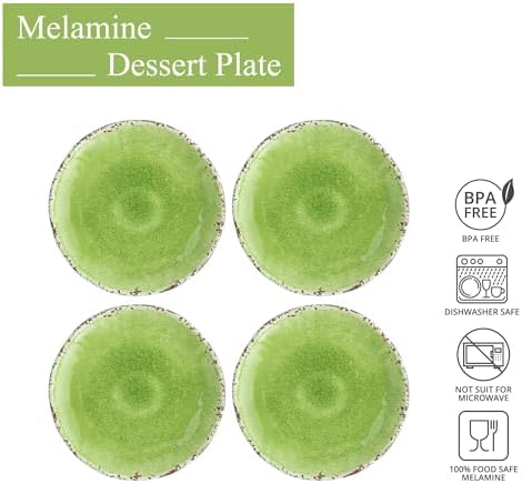 UP Crackle Melamine Round Dessert Plates, Small Serving Plates, for Appetizer, Snacks, and Side Dishes, Green, 6 Inch, Set of 4 - Image 2