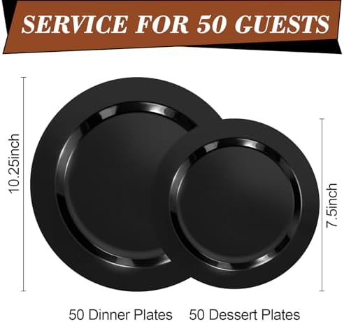 Bestluck 100PCS Black Plastic Plates, Black Disposable Plates for 50 Guests - Image 2