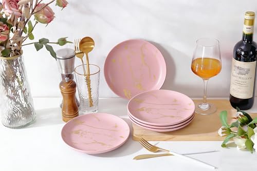 10-Inch Ceramic Dinner Plates Set of 6, Pink Gold Marble - Image 7