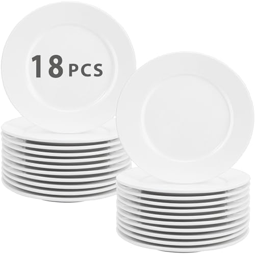 18 Pcs Dessert/Salad Plates Set, 6 Inch White Roound Ceramic Plate by IJRPLM