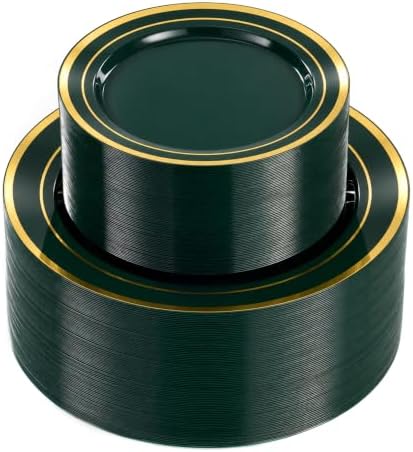BESTVIP 200PCS Green with Gold Plastic Plate by Bestvip
