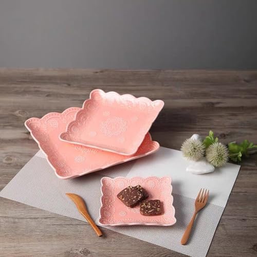 YBKTEX Ceramic Plate, Square Embossed Lace Plate (Pink, 6-inch) - Image 5