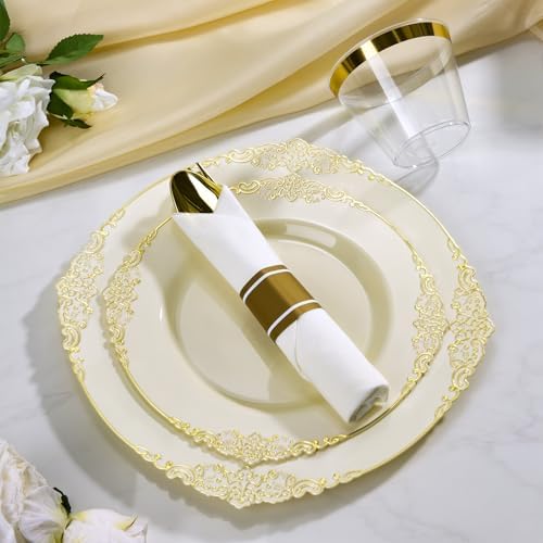 Bestluck 350PCS Ivory Disposable Dinnerware for 50 Guests - Image 3