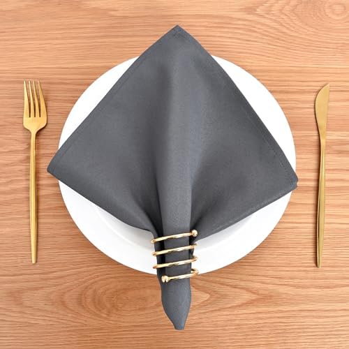 Wolkemer Set of 4 Grey Cloth Napkins 17 x 17 Inches Solid Washable Polyester Dinner Napkins with Hemmed Edges for Dinners Parties Weddings Banquets Events Table Decoration - Image 2