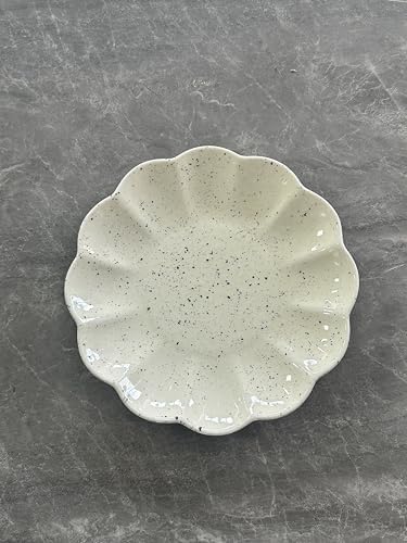 White Ceramic Salad Plates Set of 4, 8 Inch Flower Shaped Appetizer Plates, Embossed Small Plates for Salad,Cake,Snacks,Fruit,Tea Party, Microwave Oven Dishwasher Safe (PALE YELLOW, 8 IN) by SHIDACHENG