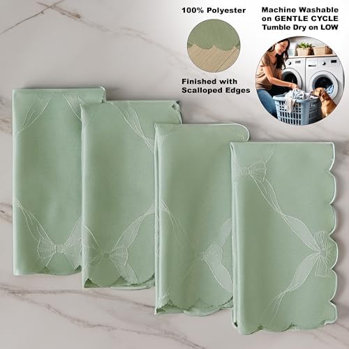 Newbridge Holiday Ribbons Bows Sage Green Napkins, Set of 4 - Image 4