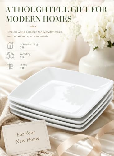 Porcelain Square Dinner Plates, 8.4 in White Dessert Plates, Set of 4 - Image 5
