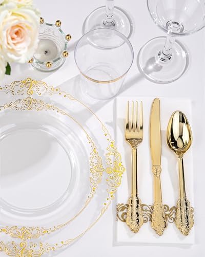 Nervure 175Pcs Clear Plastic Plates, Plastic Dinnerware Set for 25 Guest - Image 5
