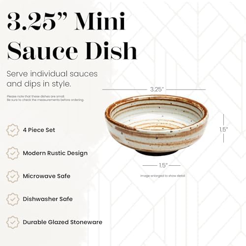 Vikko Small Dipping Bowls, Set of 4 Mini Soy Sauce Dish, 3" Stoneware Dipping Sauce Cups, Pinch Bowls, Decorative Sauce Bowls for Dips, Condiments, Charcuterie Boards Microwave and Dishwasher Safe