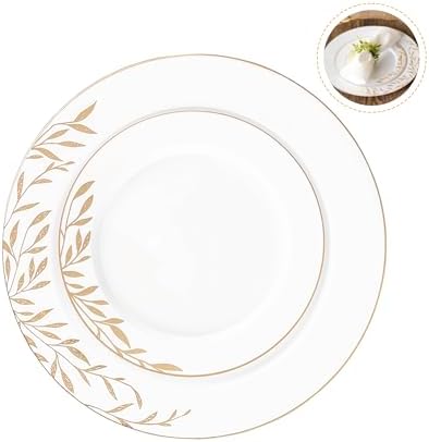 PLASTICPRO 64 Pack Elegant Disposable Plastic Plates Combo Set Includes 32 Dinner Plate and 32 Salad Plates Heavy Duty Fancy Party Dishes & Gold Flower Design - Image 6