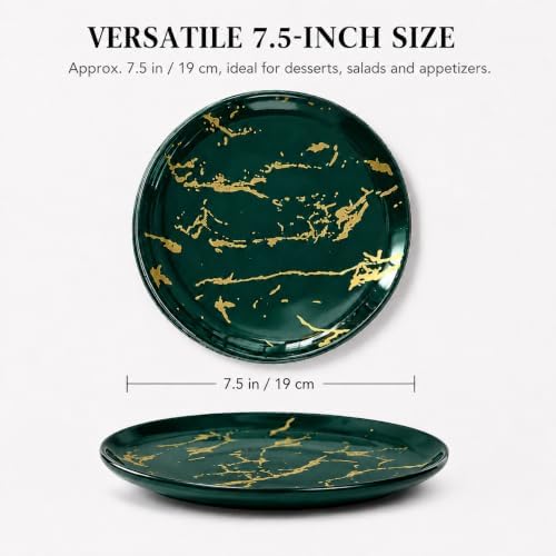 7.5-Inch Ceramic Salad Plates Set of 6, Green and Gold Marble - Image 3