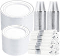 N9R 350PCS White Silver Plastic Plates, Disposable Dinnerware Set for Party by N9RTABLEWARE