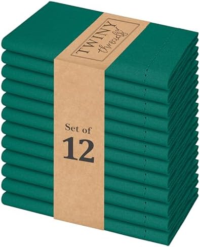 TWINY threads 12 Pieces 100% Cotton Cloth Napkins, 18"x18", Royal Green by TWINYThreads