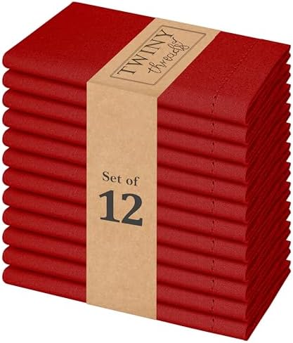 TWINY threads Set of 12 100% Cotton Cloth Napkins, 18"x18", Reusable, Red by TWINYThreads