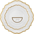 PLASTICPRO 128 Pack Elegant Disposable Plastic Plates Combo Set Bulk Pack Includes 64 Dinner Plates and 64 Salad Plates Heavy Duty Fancy Party Plates Clear with Gold Contemporary Design by PLASTICPRO