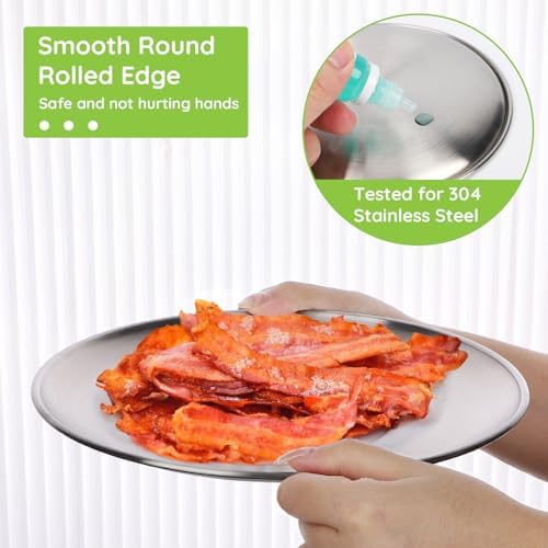 Metal Camping Plates, 6 Pack 9.1 inch 304(18/8) Stainless Steel Plates, Reusable Pizza Food Serving Snack Eating Salad Dishes Round Shatterproof Plate Silver Dinnerware Dinner Oven Safe - Image 3