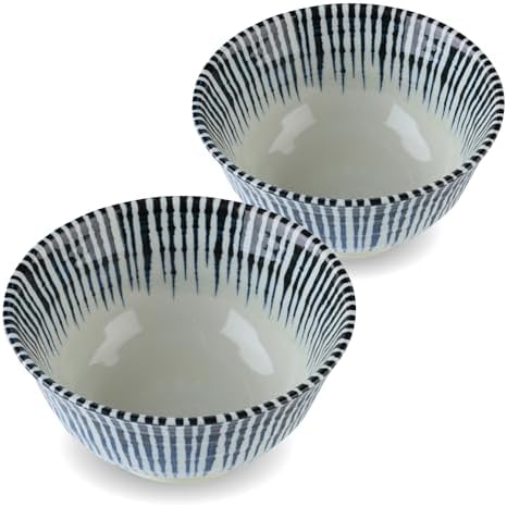 Japanese Rice Bowls 6" 12oz Indigo Blue Set of 2 by ProductofGifuJapan