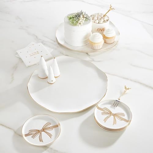 Santa Barbara Design Studio Christmas Appetizer Plates - Set of 4 Small Ceramic Plates, 5.25" Diameter, Gold Metallic Bow - Image 2
