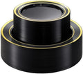 BESTVIP 100PCS Black Plastic Plate with Gold Rim by Bestvip