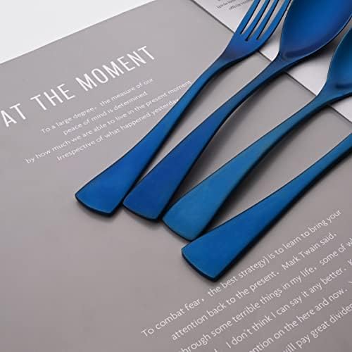 Luxury 18/10 Stainless Steel Matte Blue Flatware Set - Silverware Cutlery Utensil Set Steak Knife Spoon and Fork Knife Serving Set,Service for 1 (6-Piece) - Image 3