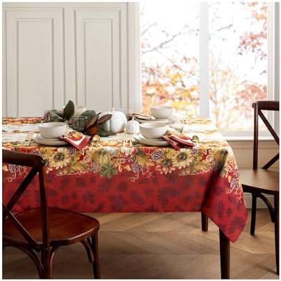 Elrene Home Fashions Swaying Leaves Bordered Fall, Seasonal and Holiday Tablecloth, 60" x 144" Oblong/Rectangle, Multi - Image 2