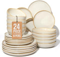 Pokini 24 Pieces Dinnerware Set for 6 with Pasta Bowls, Complete Ceramic Dish Set, Stackable & Glossy Stoneware Plate and Bowl Set for Effortless Everyday Hosting, Yellow White by Pokini
