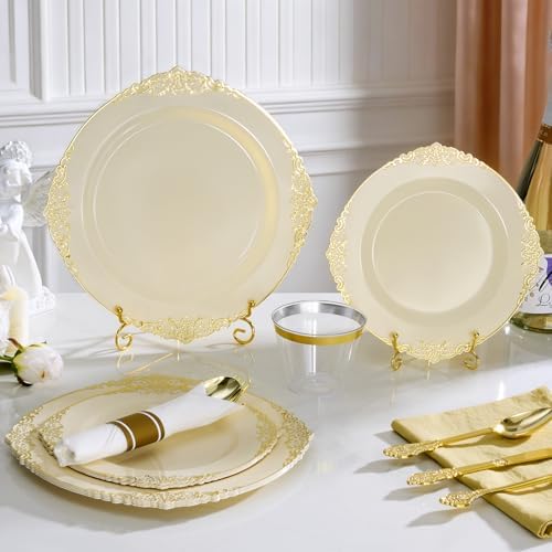 Bestluck 350PCS Ivory Disposable Dinnerware for 50 Guests - Image 4