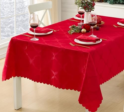 Newbridge Christmas Ribbons and Bows Red 60 x 120 Rectangle Tablecloth | Jacquard Damask Fabric Table Cover, Water Stain Wrinkle Resistant Easy Care, Formal Holiday Winter Dinner Party Dining Décor - Image 6