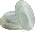 PLASTICPRO 32 Pack Elegant Disposable Plastic Plates Combo Set Includes 16 Dinner Plates and 16 Salad Plates Heavy Duty Fancy Party Plates Green Granite Plates with Gold rim by PLASTICPRO