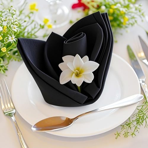 FOLINS&HOME Black Cloth Napkins Set of 12, Decorative 20x20 Inch Napkins - Image 5