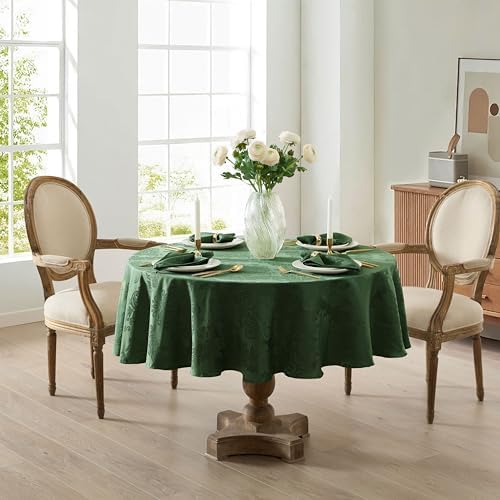 Newbridge Barcelona Damask Fabric Tablecloth, 70 Inch Round, Hunter Green – No Iron, Soil Resistant Table Cover for Dining, Parties and Holidays - Image 2