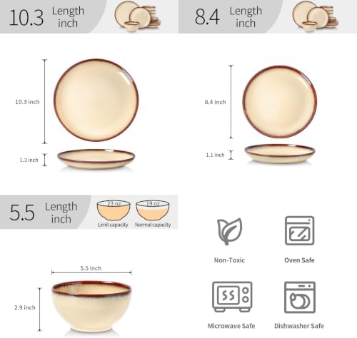 DOMICREVERY Ceramic Dinnerware Sets for 4, 12 Piece Plates and Bowls Sets - Image 3