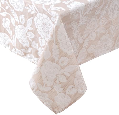 Laura Ashley Wrinkle Resistant Annaleigh Tablecloth, 60" x 102", Taupe by Unknown