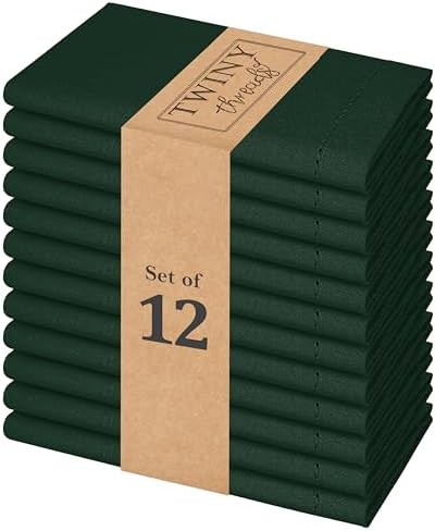 TWINY threads 12 Pieces 100% Cotton Cloth Napkins, 18"x18", Olive Green by TWINYThreads