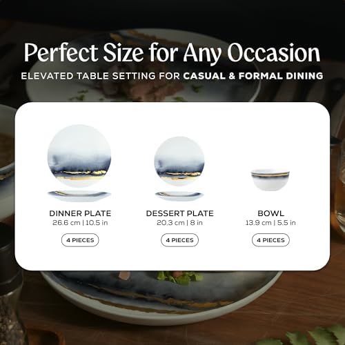 Joseph Sedgh Collection Durable Porcelain Dinnerware Set, 12-Piece, Lazuli Blue and Gold - Image 5