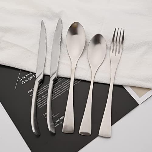 Luxury 304 Stainless Steel Matte Silver Cutlery Flatware Set - Utensil Set Steak Spoons and Forks Knife Silverware Set,Service for 4 (24-Piece) - Image 2