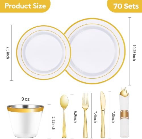 Goodluck 490 Piece Gold Plastic Dinnerware Set for 70 Guests - Image 3